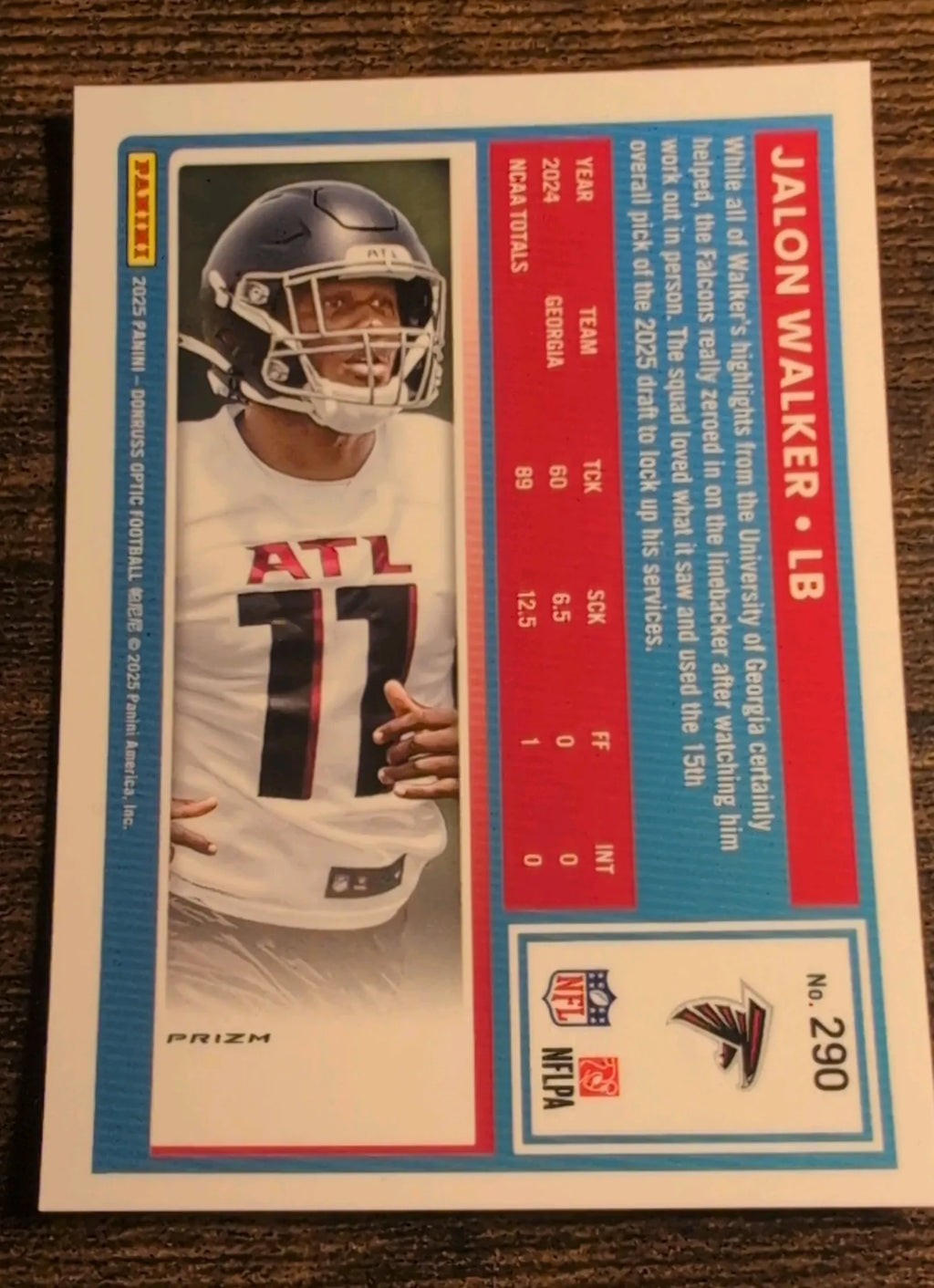 2025 Panini Donruss Optic Rated Rookie Blue Prizm Jalon Walker #290 Falcons Raw NM