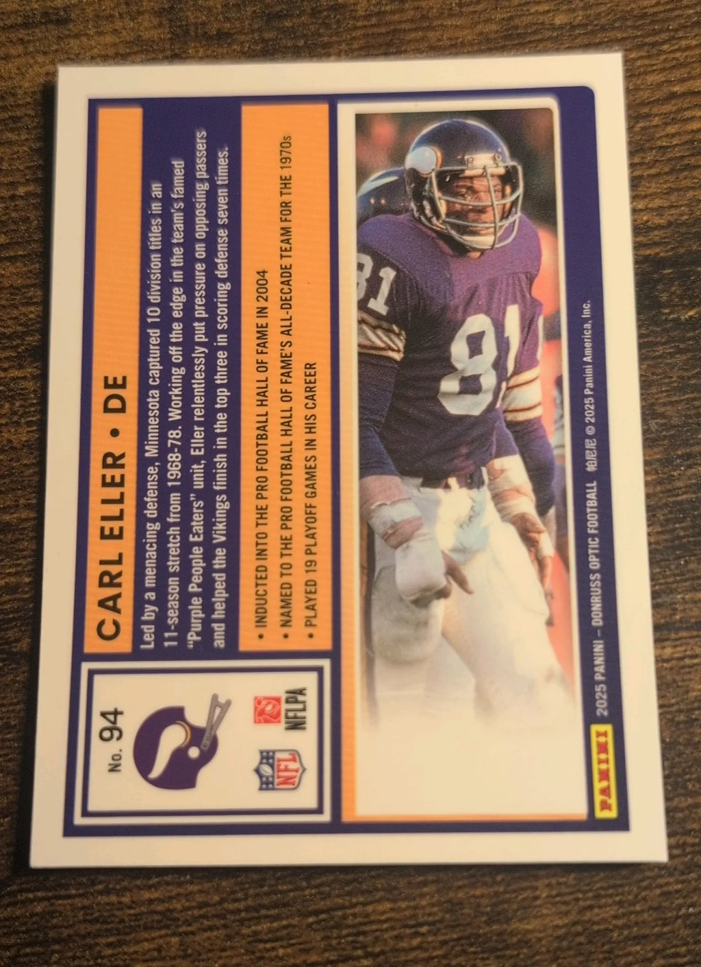 2025 Panini Donruss Optic Football Carl Eller #94 Vikings Raw NM