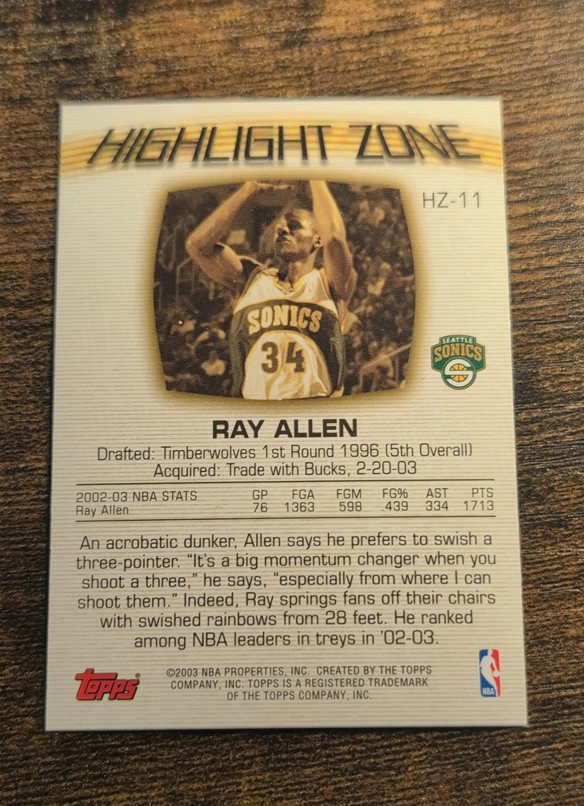 2003–04 Topps Highlight Zone Ray Allen HZ-11 Basketball Card