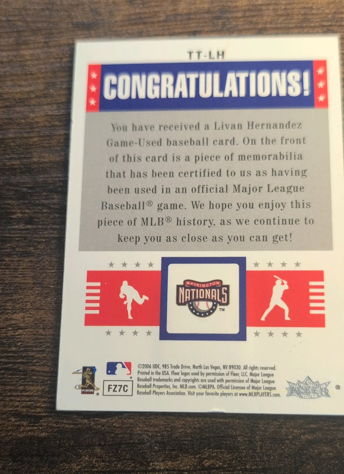 2006 Upper Deck Traditional Threads Livan Hernandez #TT-LH Game-Used