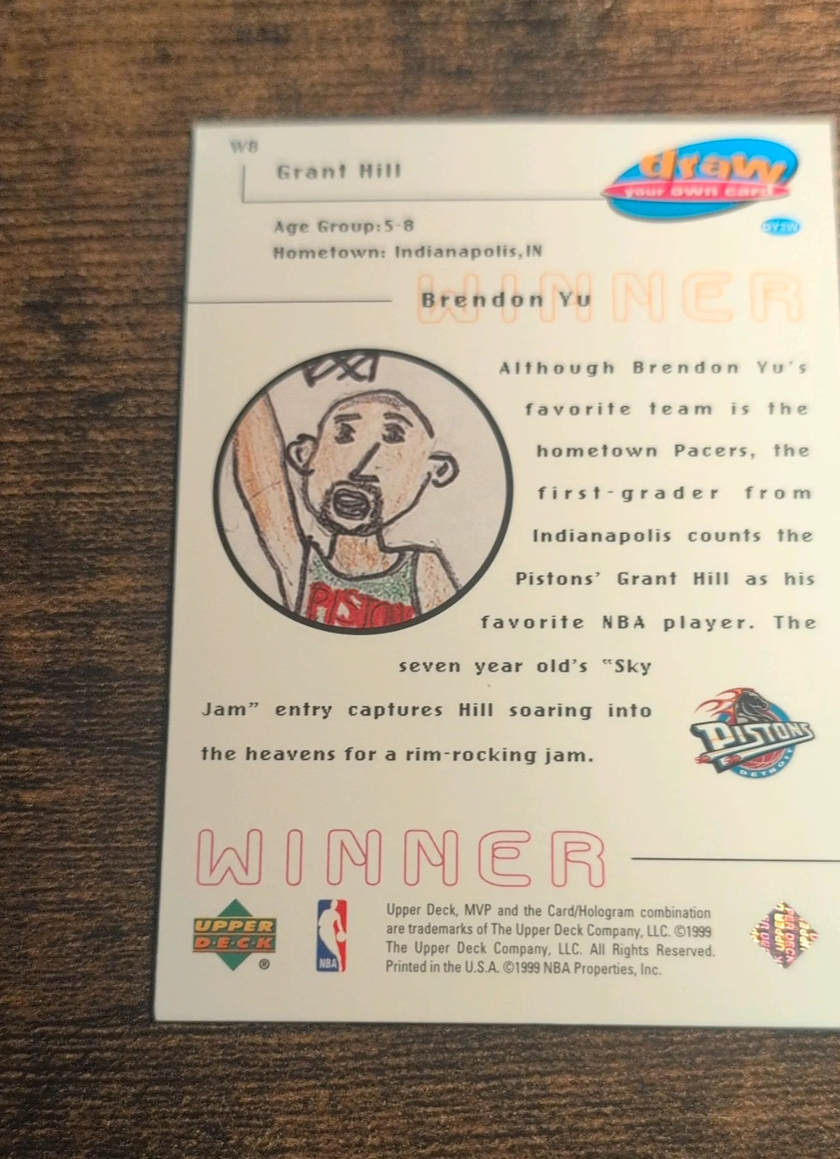 1993 Upper Deck MVP SkyJam Grant Hill Winner W8