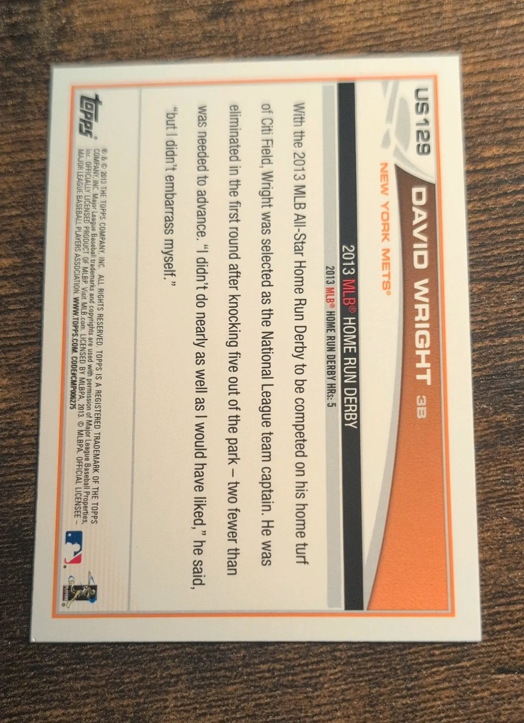 2013 Topps Update David Wright Home Run Derby #US129