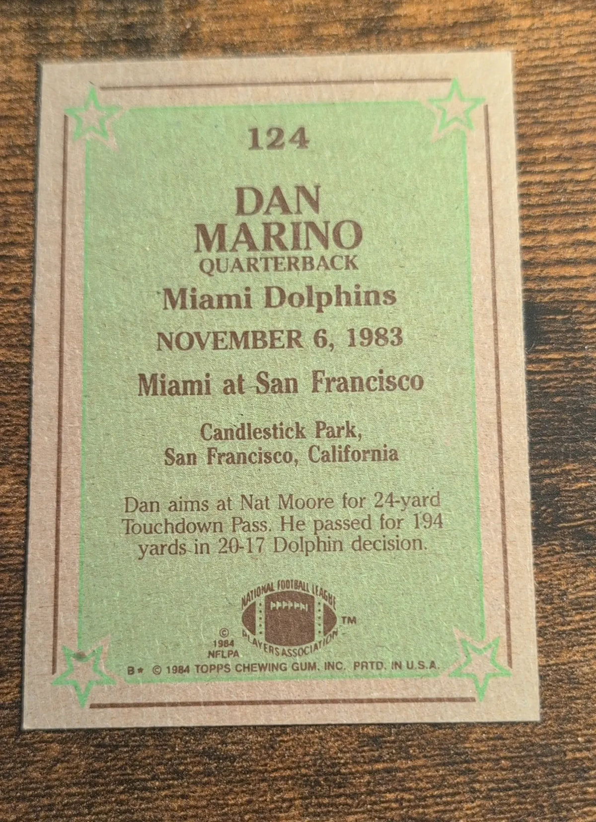1984 Topps Dan Marino Instant Replay #124
