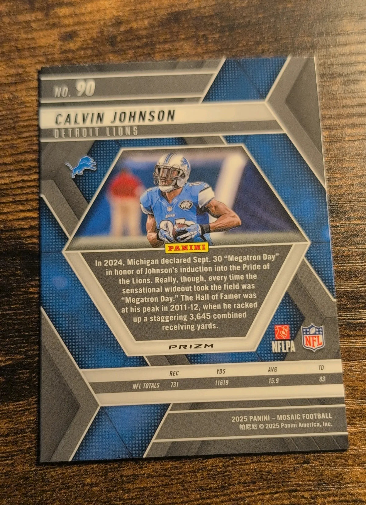 2025 Panini Mosaic Calvin Johnson #90 Blue Mosaic