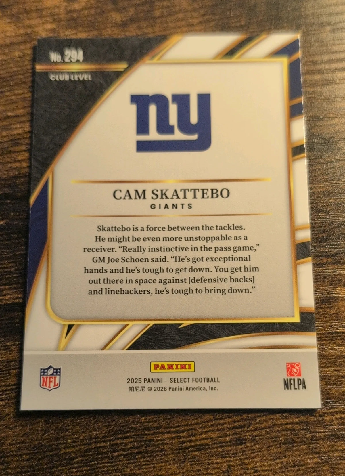 2025 Panini Select Cam Skattebo RC #251 Club Level