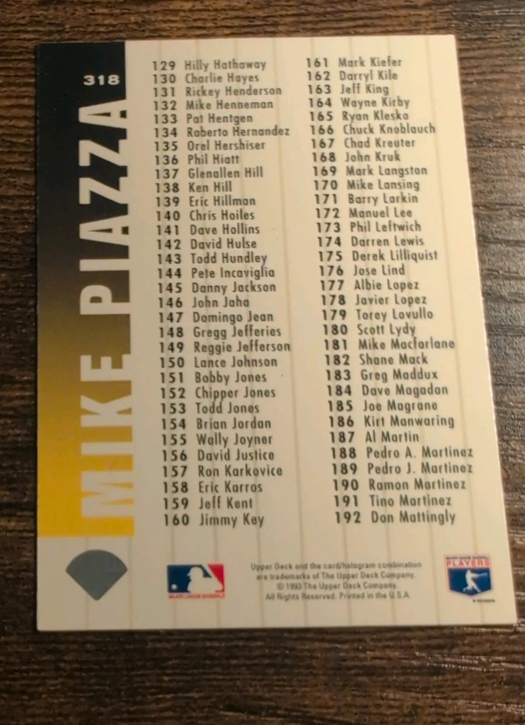 1994 Upper Deck Collector's Choice Mike Piazza Checklist #318