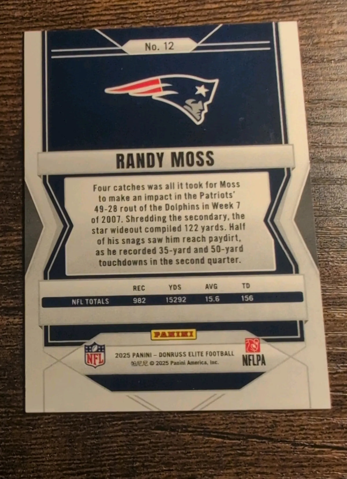 2025 Panini Donruss Elite Randy Moss #12 Status 888/999