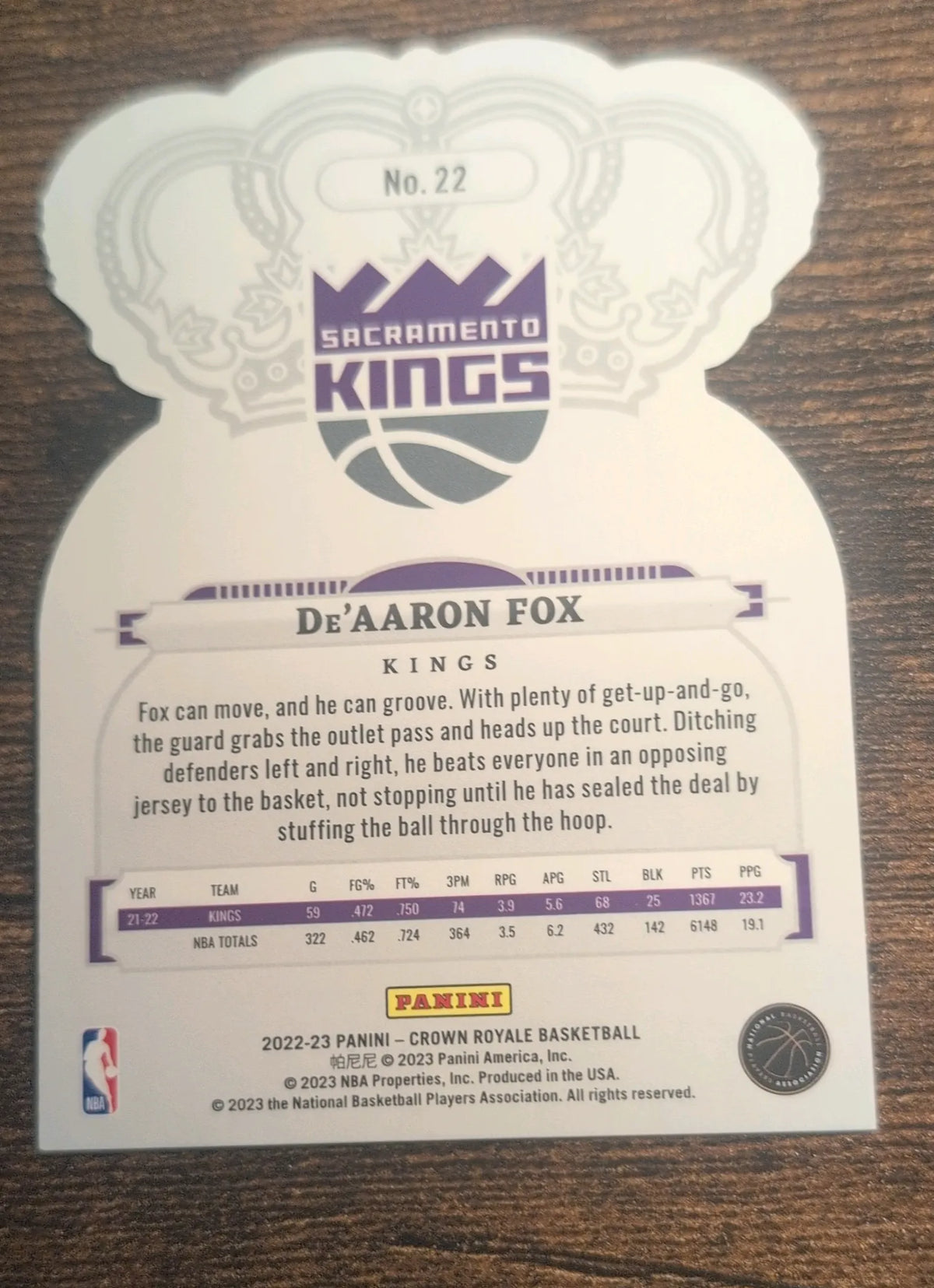 2022–23 Panini Crown Royale De’Aaron Fox #22