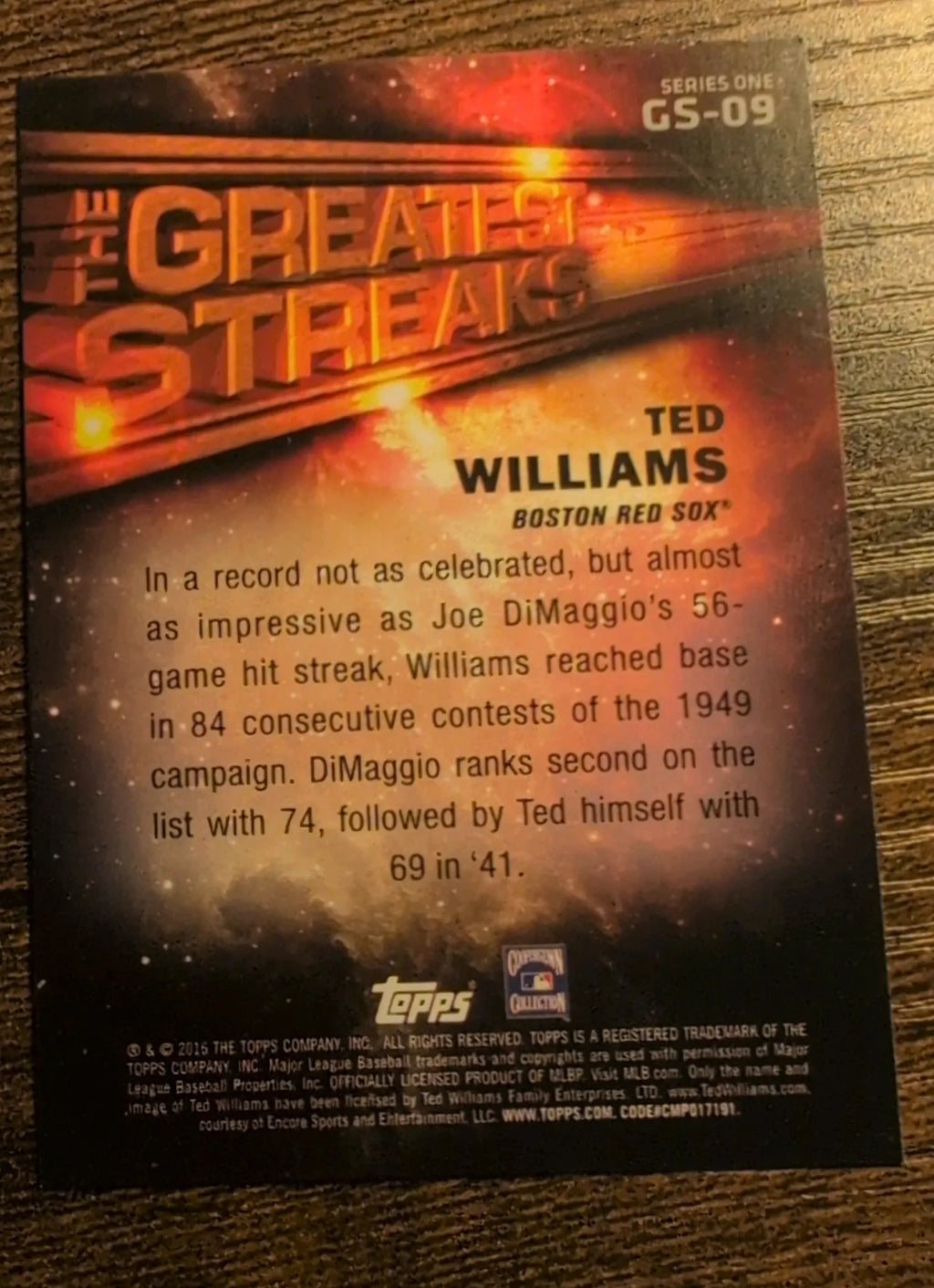 2015 Topps The Greatest Streaks Ted Williams #GS-09
