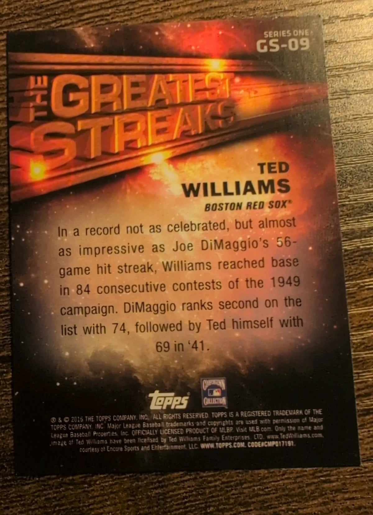 2015 Topps The Greatest Streaks Ted Williams #GS-09