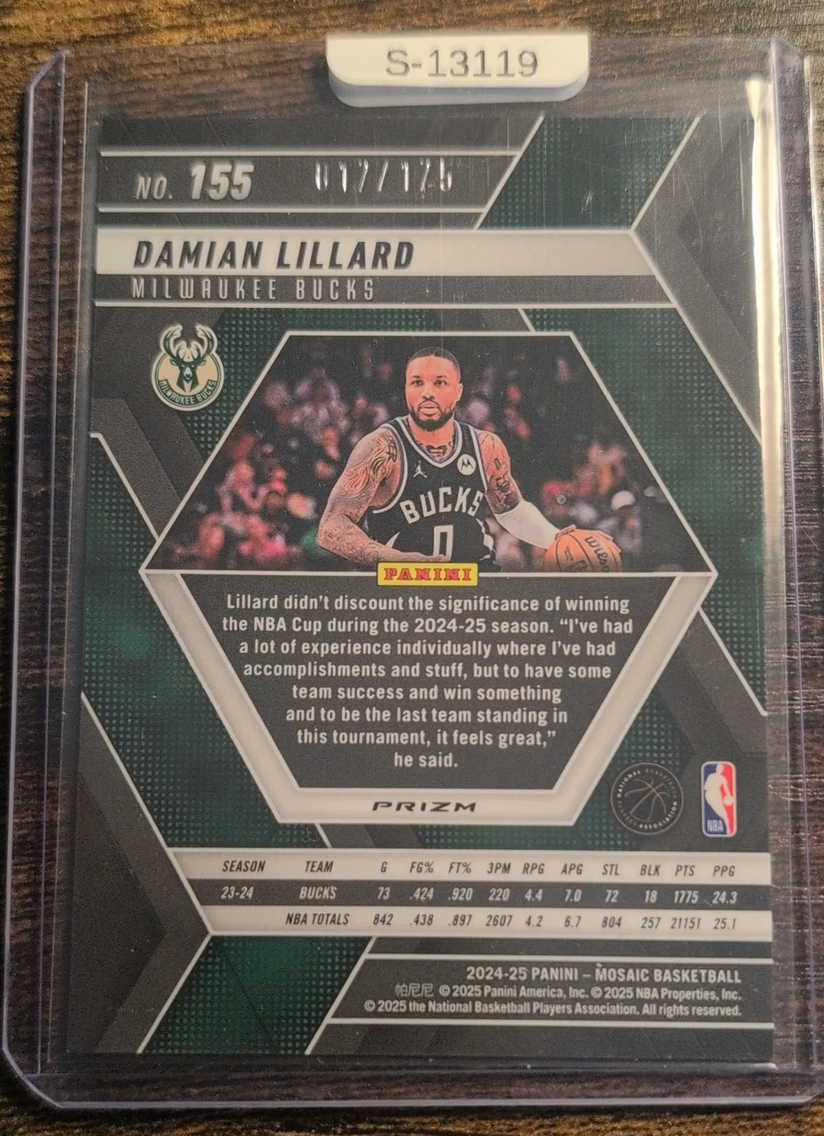 2024–25 Panini Mosaic Damian Lillard #155 Pink Mosaic 017/175