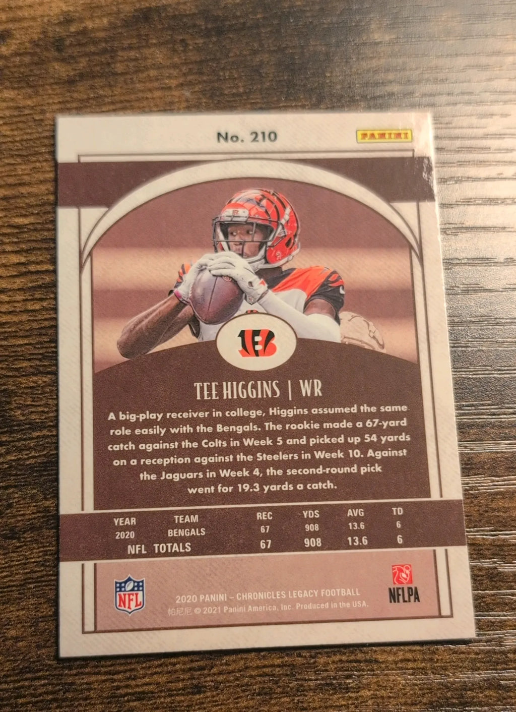 2020 Panini Chronicles Legacy Update Tee Higgins RC #210