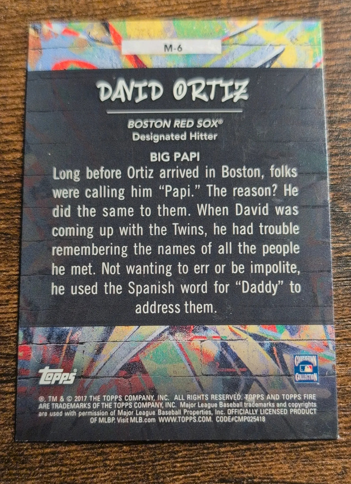 2017 Topps Fire David Ortiz Big Papi #M-6 Boston Red Sox
