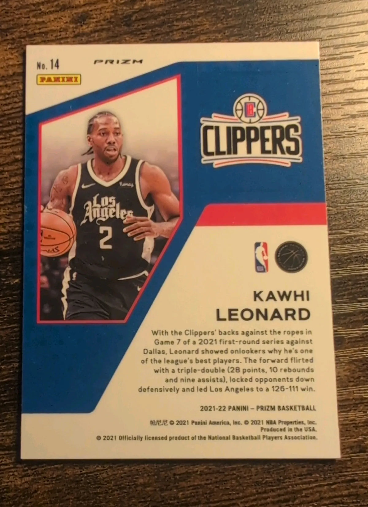 2021-22 Panini Prizm Mindset Kawhi Leonard #14 - Los Angeles Clippers - Raw NM
