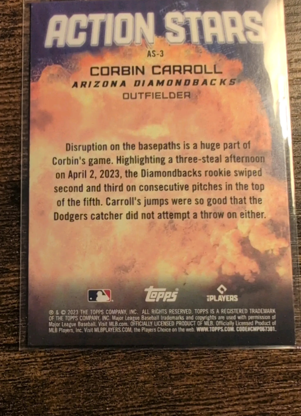 2023 Topps Action Stars Corbin Carroll RC #AS-3 - Arizona Diamondbacks - Raw NM