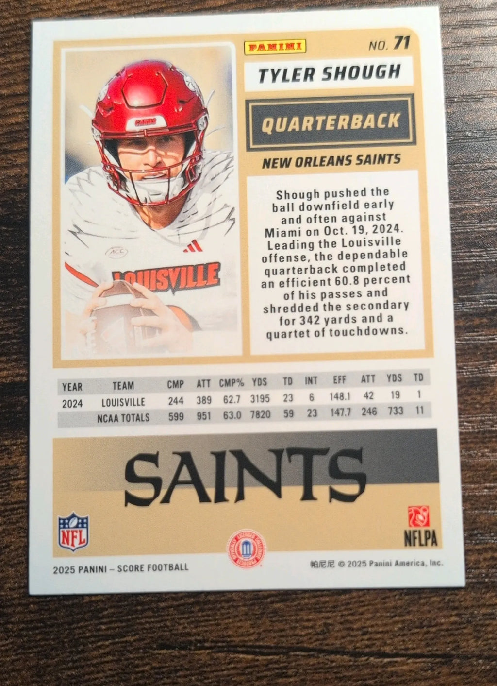 2025 Panini Score Tyler Shough Rookie #71 Halloween Parallel