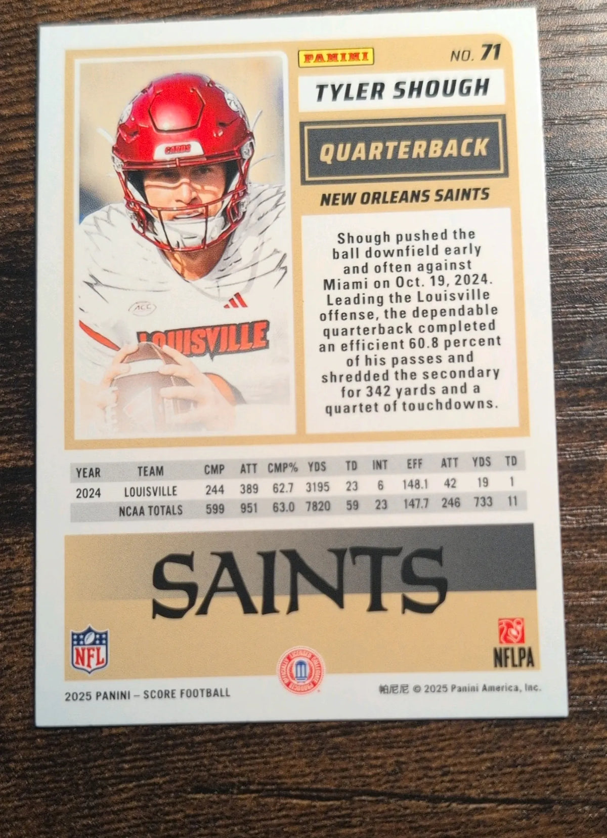 2025 Panini Score Tyler Shough Rookie #71 Halloween Parallel