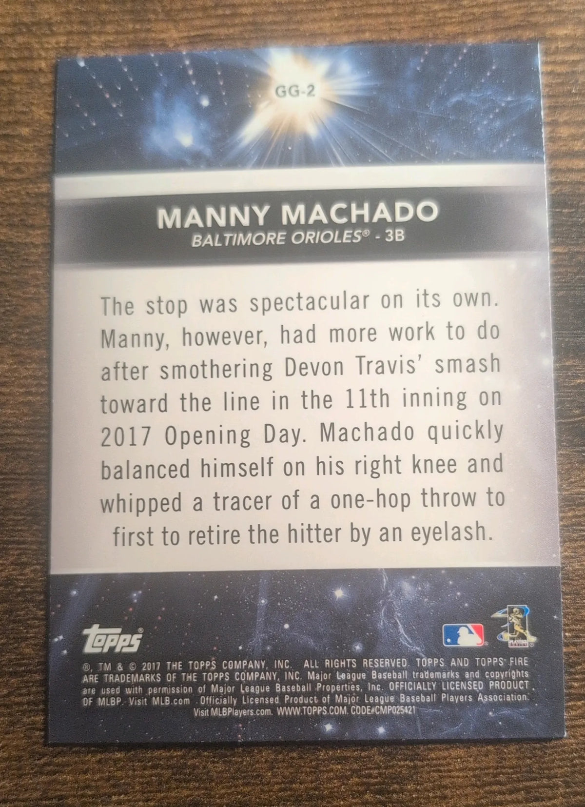 2017 Topps Fire Manny Machado Golden Grabs #GG-2