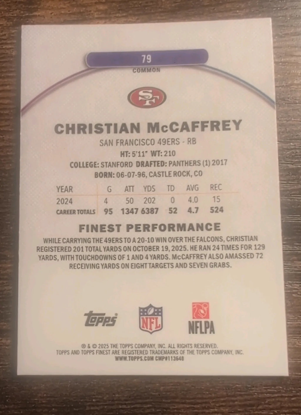 2025 Topps Finest Christian McCaffrey #79 Reflective Checkerboard
