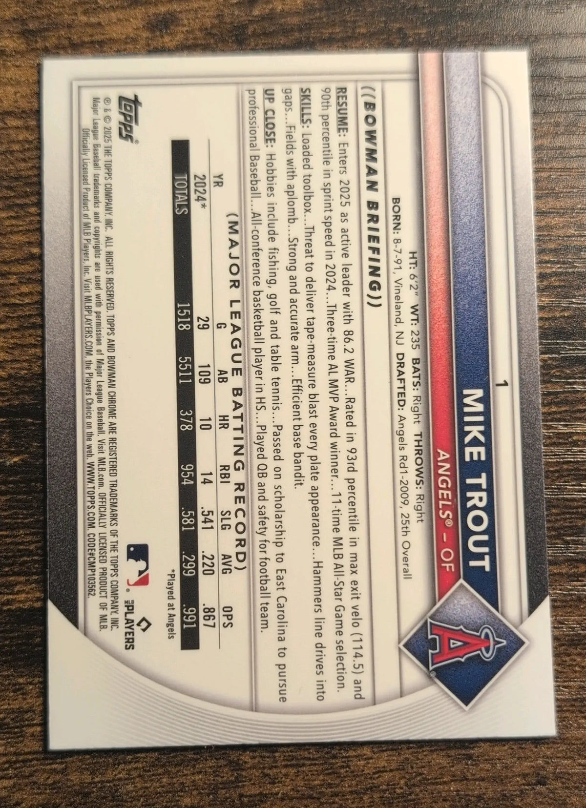 2025 Bowman Chrome Mike Trout #1 Mojo Refractor