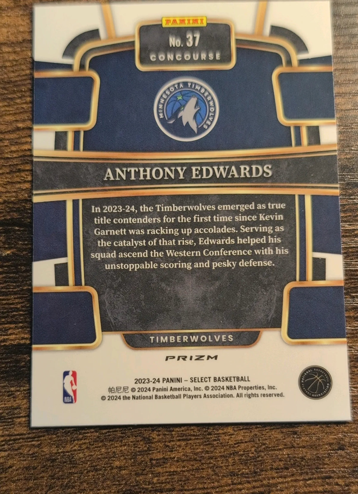2023–24 Panini Select Anthony Edwards #37 Concourse Blue Prizm