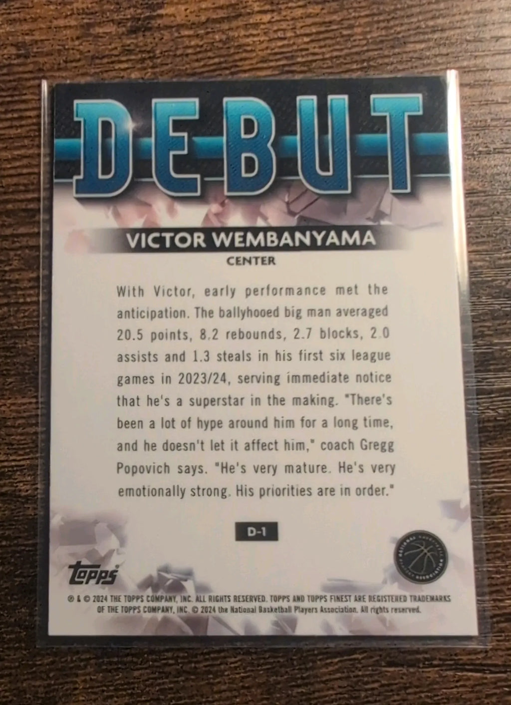 2023-24 Topps Finest Victor Wembanyama Debut RC #D-1 San Antonio Spurs