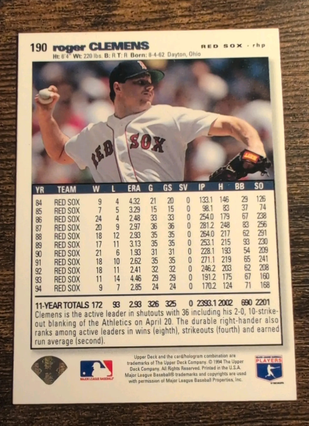 1995 Upper Deck Collector's Choice Special Edition Roger Clemens #190 Boston Red Sox