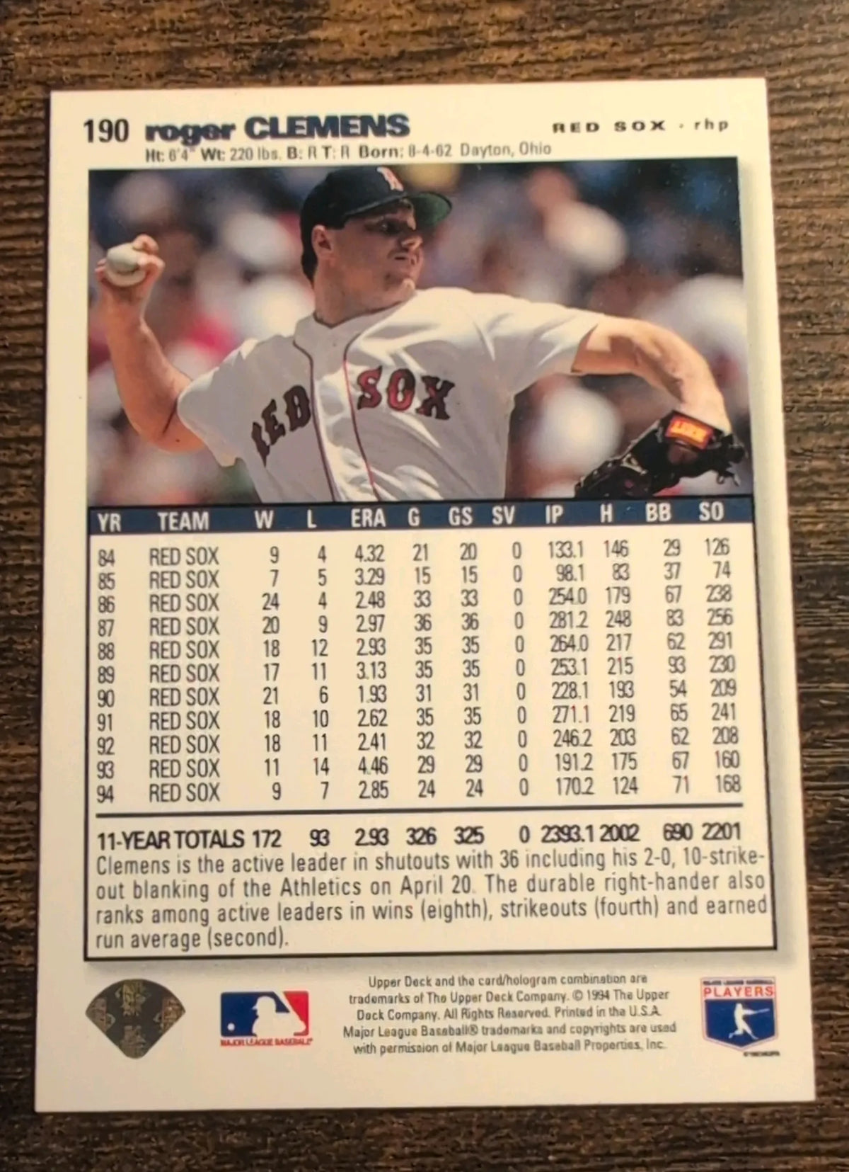 1995 Upper Deck Collector's Choice Special Edition Roger Clemens #190 Boston Red Sox