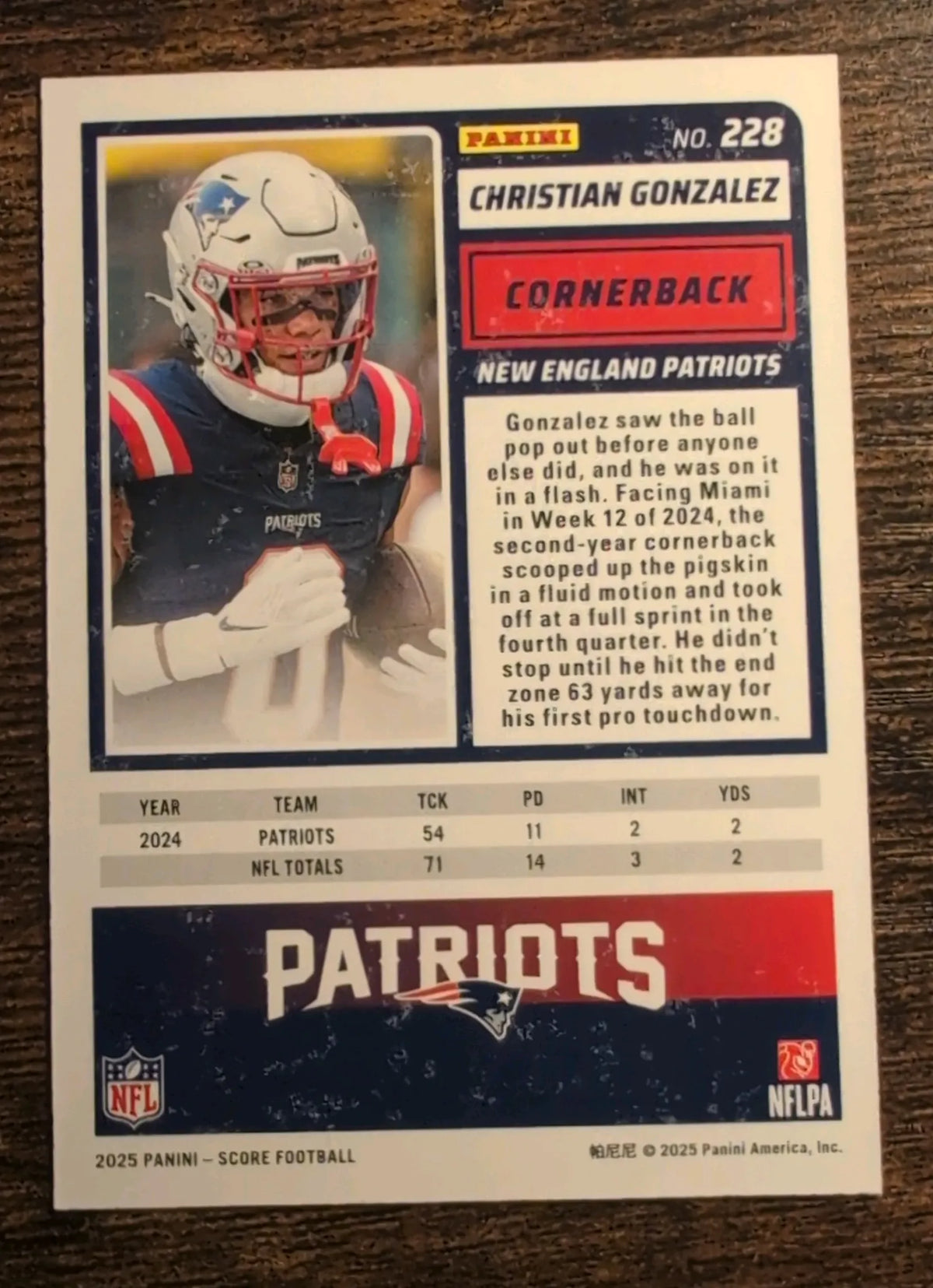 2025 Panini Score Christian Gonzalez #228 Gold Foil 168/799