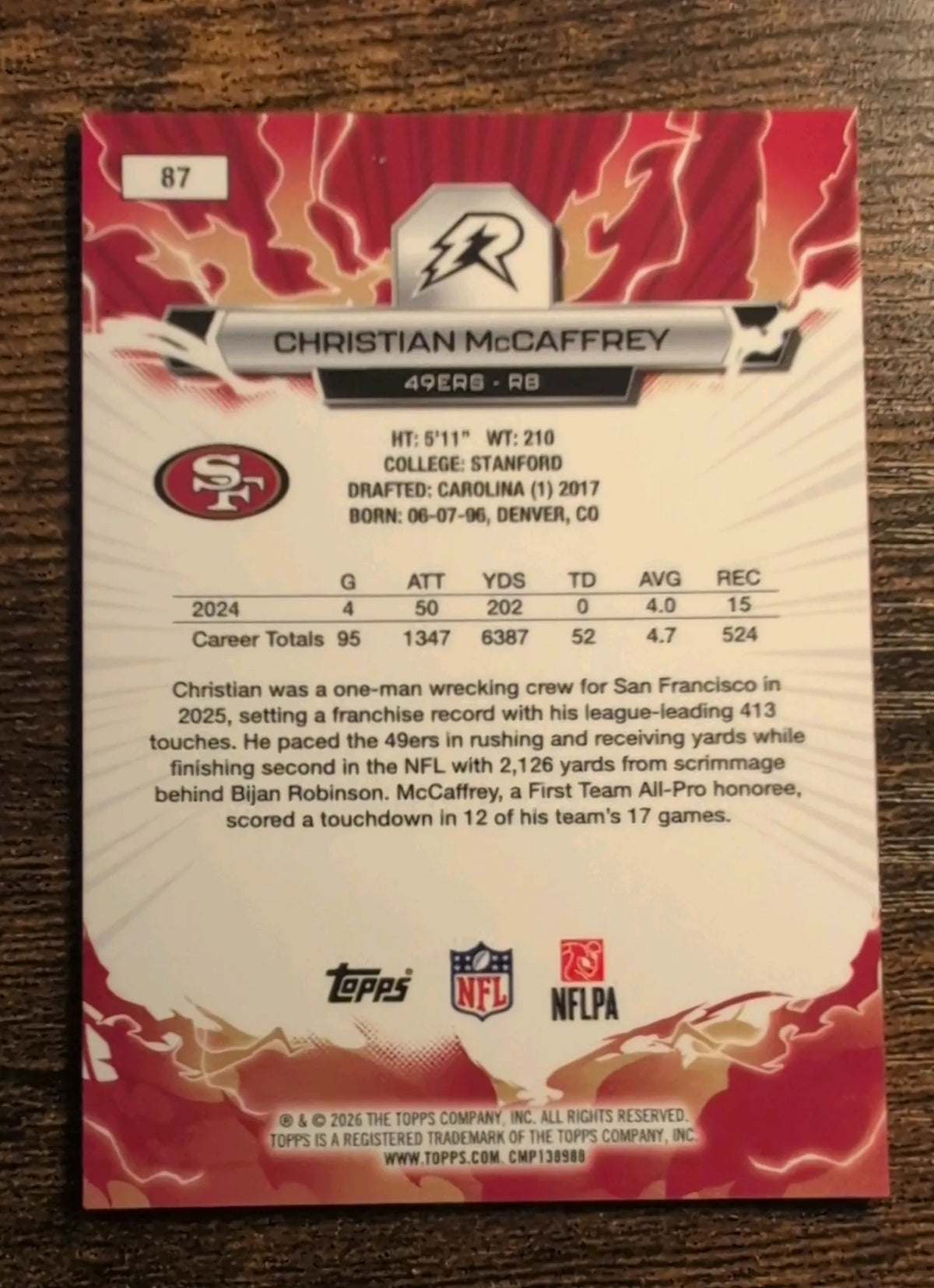 2026 Topps Resurgence Christian McCaffrey #87 Numbered 13/225