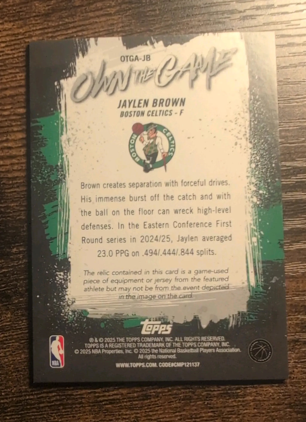 2025–26 Topps Jaylen Brown On the Game #OTGA-JB Game-Used Relic