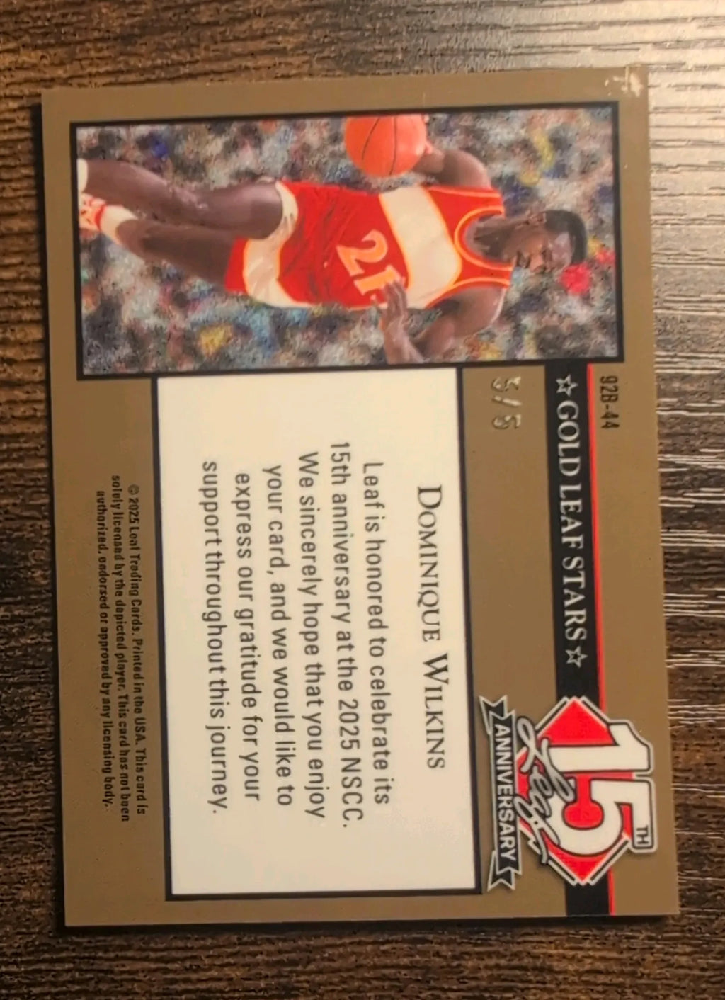2025 Leaf 15th Anniversary Gold Leaf Stars Dominique Wilkins #92B-44 5/6