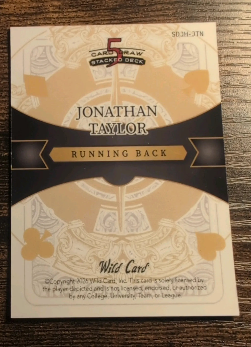 2026 Wild Card 5 Card Draw Stacked Deck Jonathan Taylor #SDJH-JTN 1/5