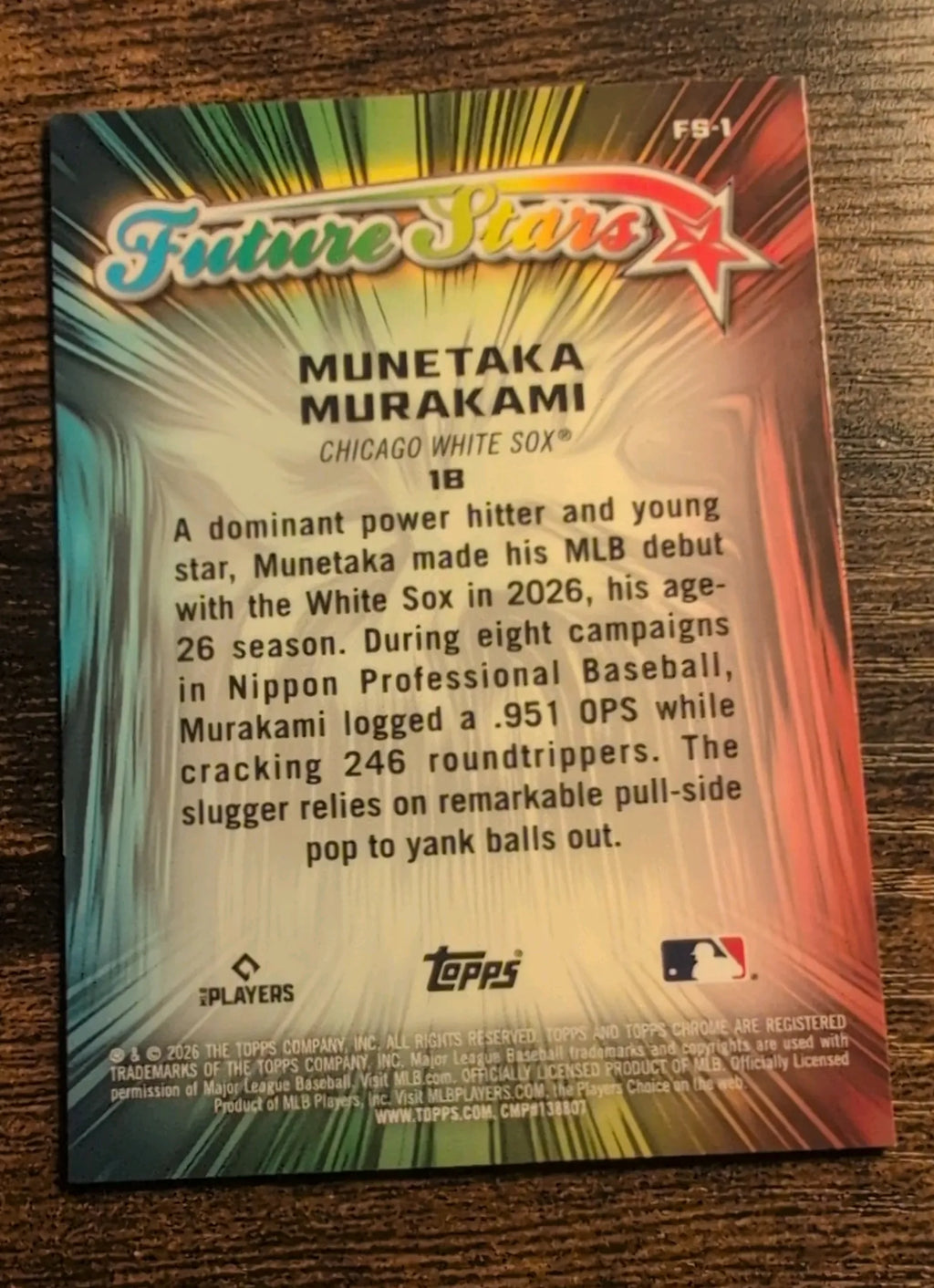 2026 Topps Chrome Munetaka Murakami Future Stars RC #FS-1 Chicago White Sox