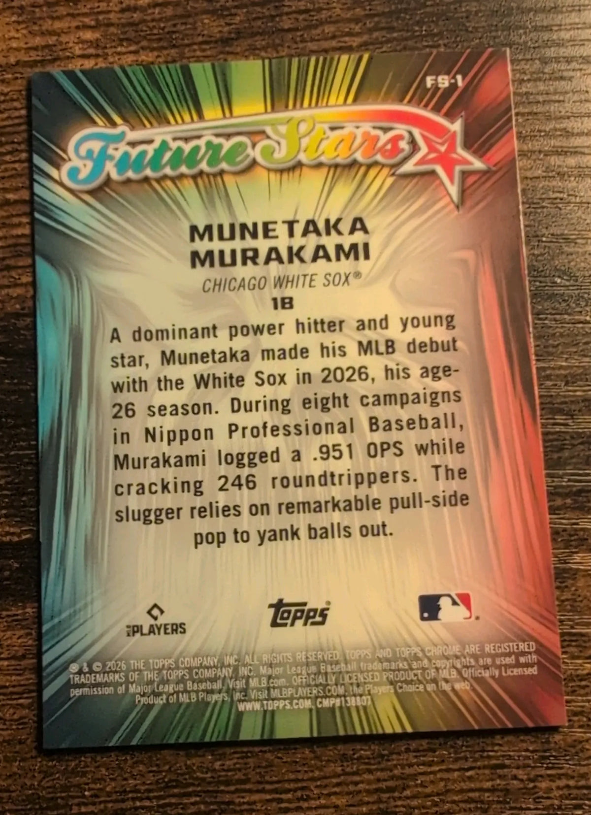 2026 Topps Chrome Munetaka Murakami Future Stars RC #FS-1 Chicago White Sox