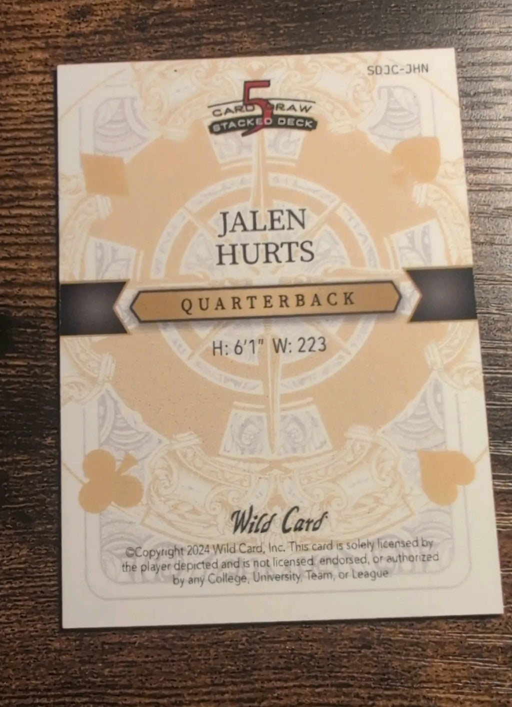 2024 Wild Card 5 Card Draw Stacked Deck Jalen Hurts #SDJC-JHN 1/1