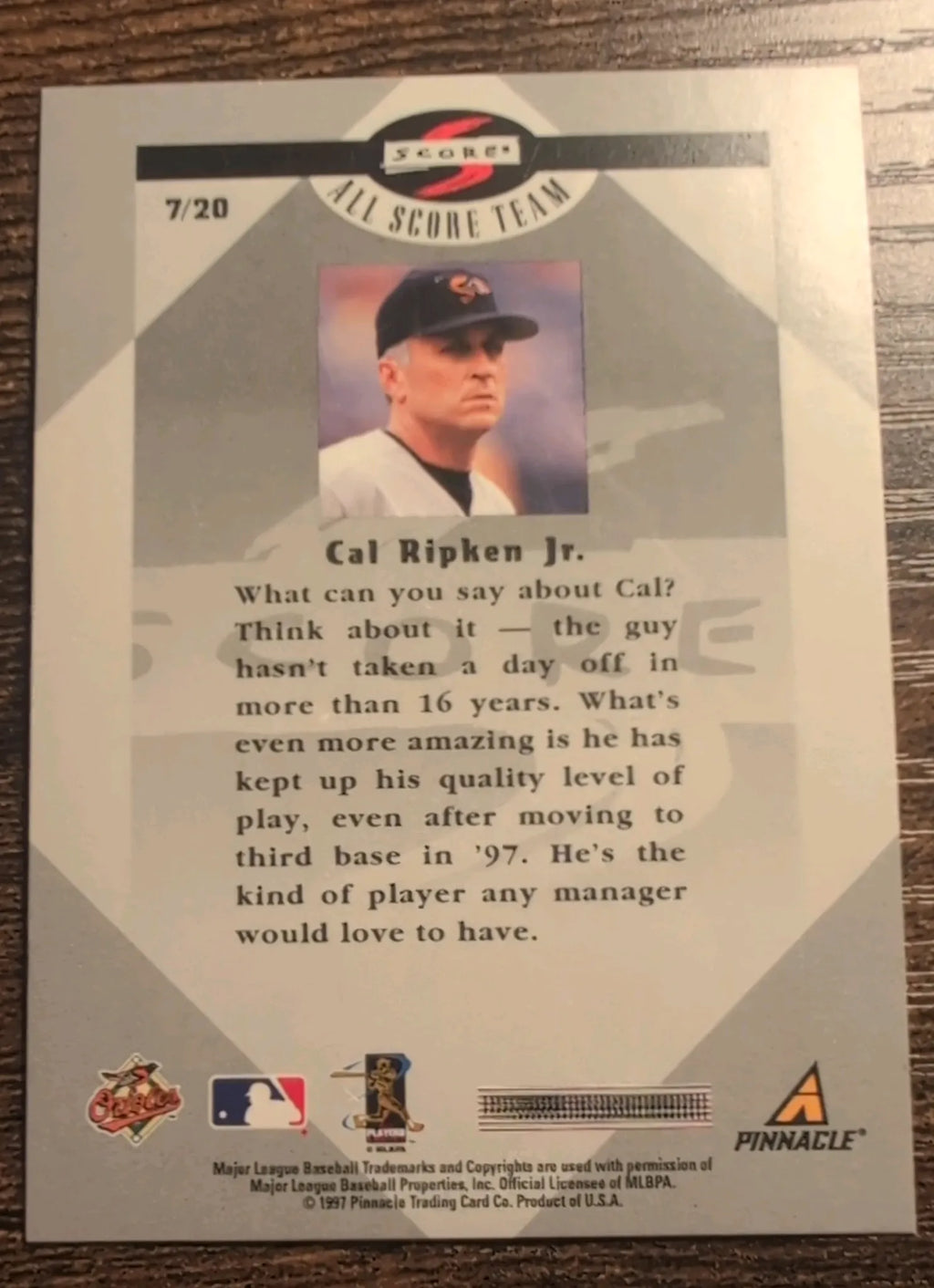 1998 Score Cal Ripken Jr. All Score Team #7 Baltimore Orioles
