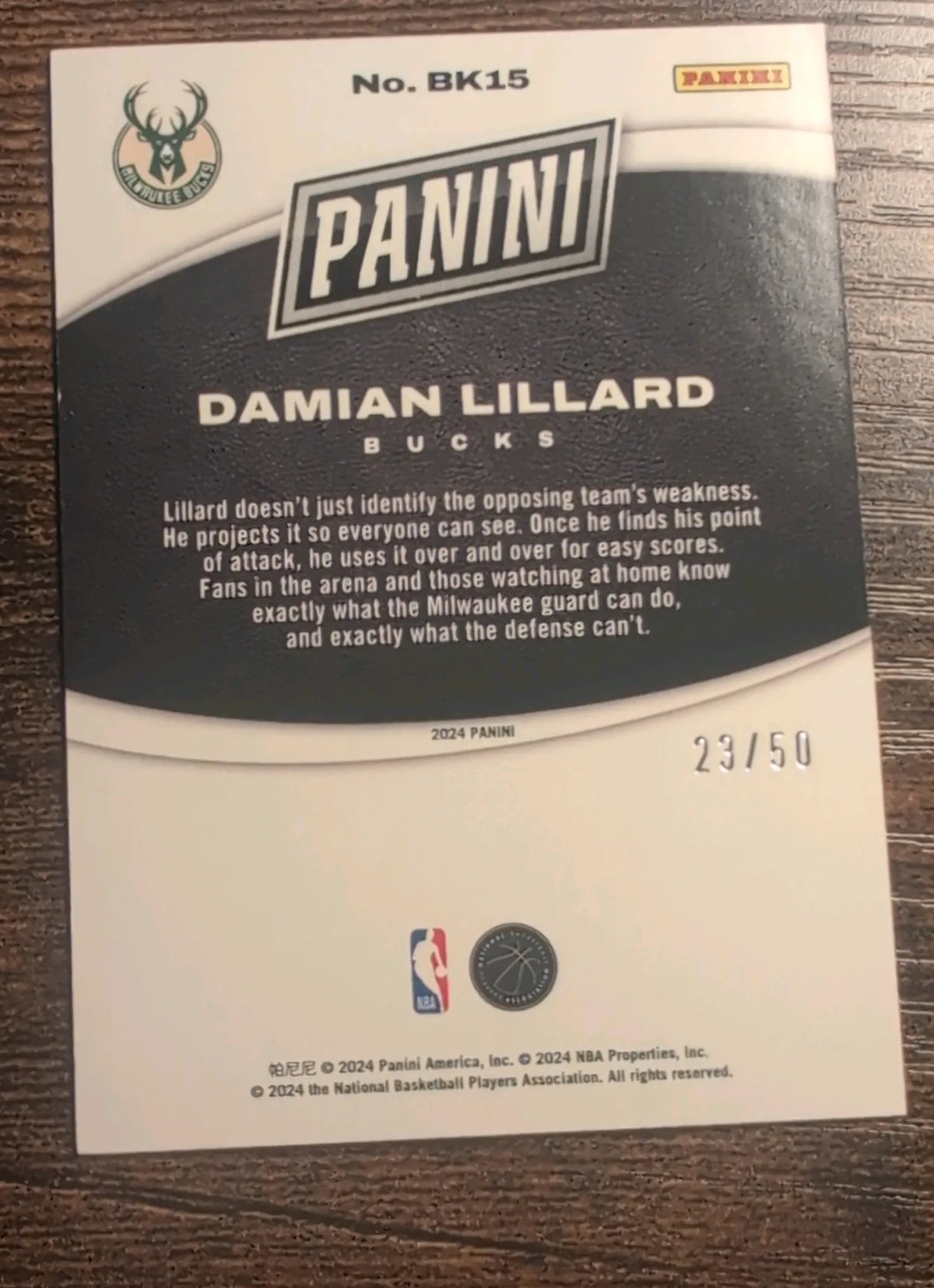 2024 Panini Damian Lillard #BK15 Blue 23/50 Milwaukee Bucks
