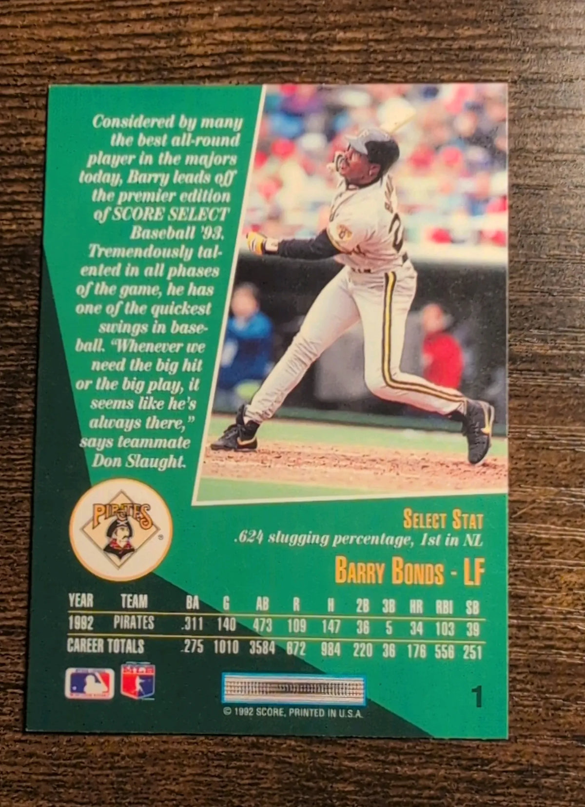 1993 Score Select Barry Bonds #1 Pittsburgh Pirates