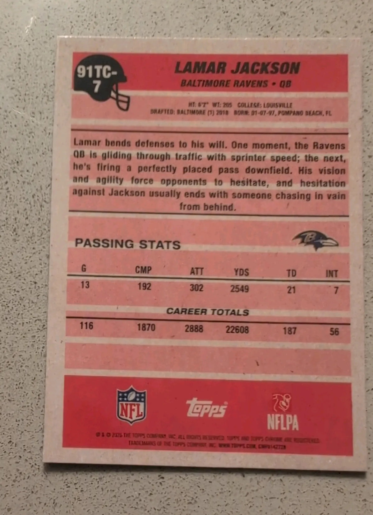 2026 Topps Chrome Lamar Jackson 1991 Topps 35th Anniversary Mojo Refractor #91TC-7