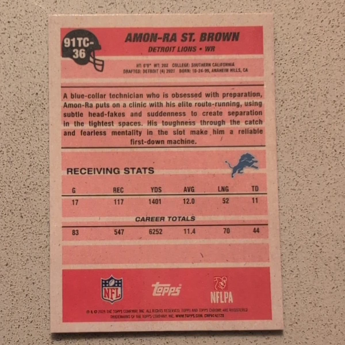 2026 Topps Chrome Amon-Ra St. Brown 1991 Topps 35th Anniversary Mojo Refractor #91TC-36