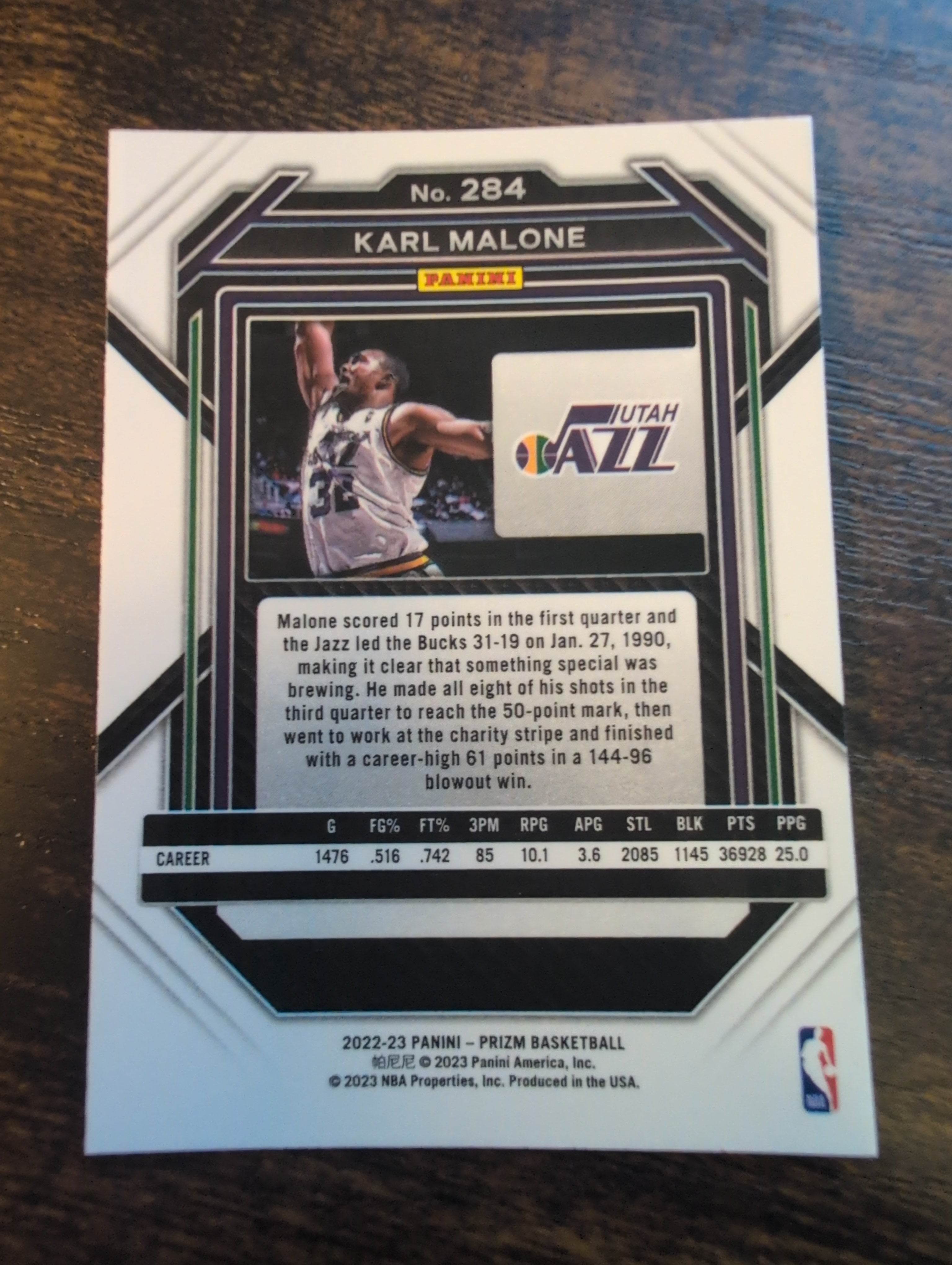 2022-23 Panini Prizm Karl Malone #284 - Back