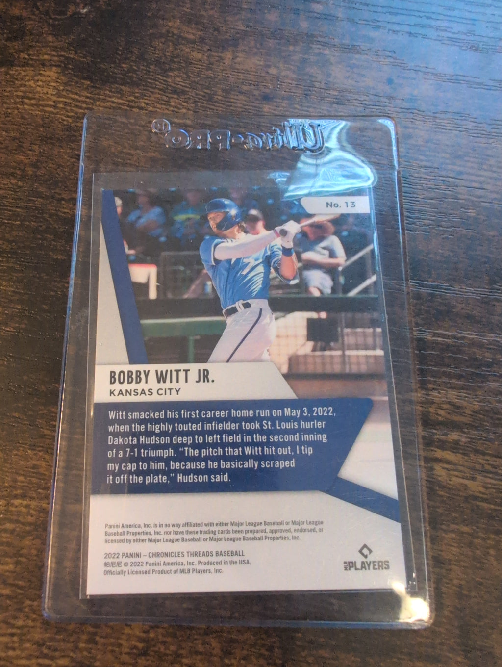 2022 Panini Chronicles Threads Bobby Witt Jr. Rookie RC #13 - Back