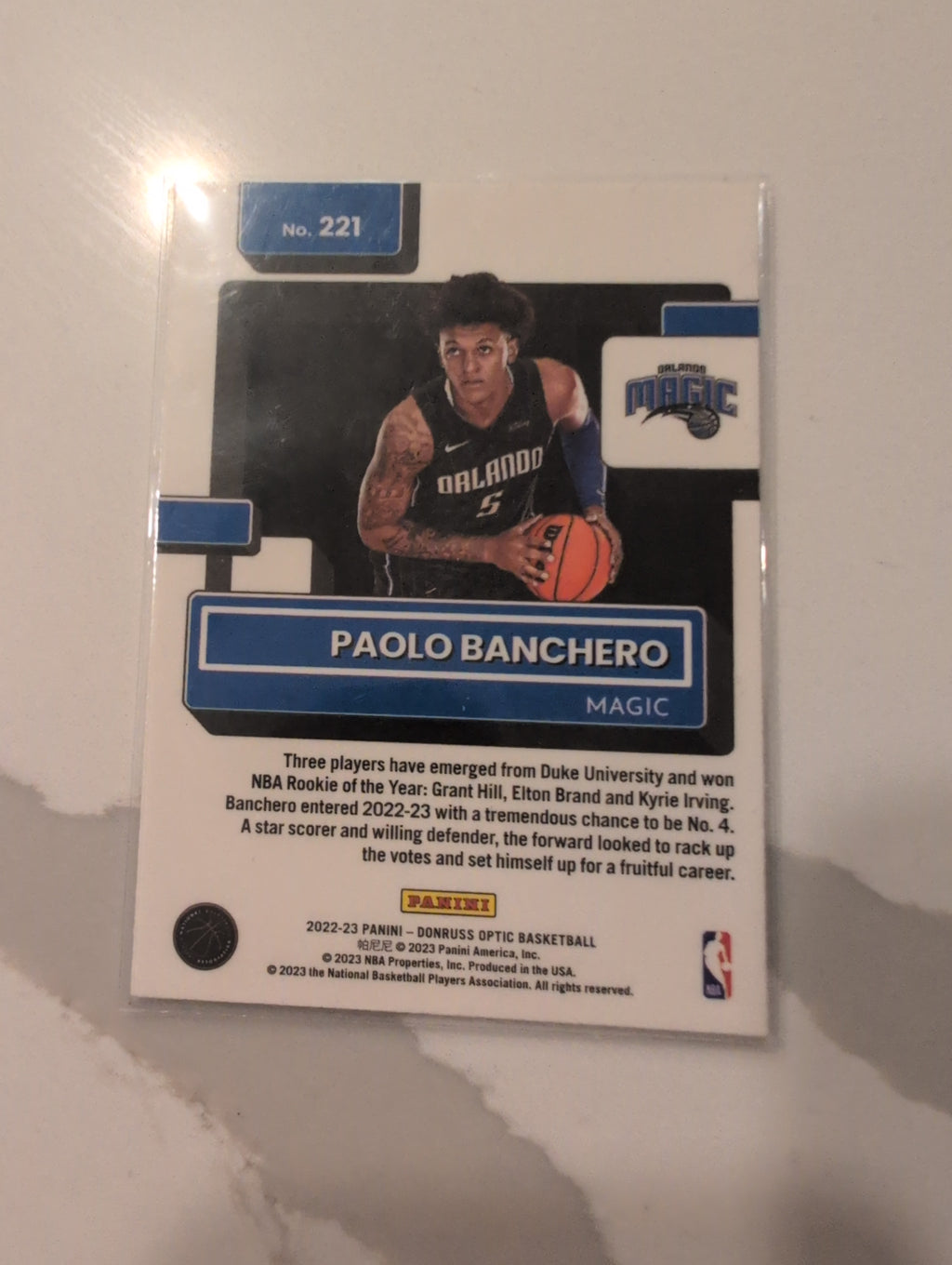 2022-23 Panini Donruss Optic Paolo Banchero Rated Rookie #221 Back