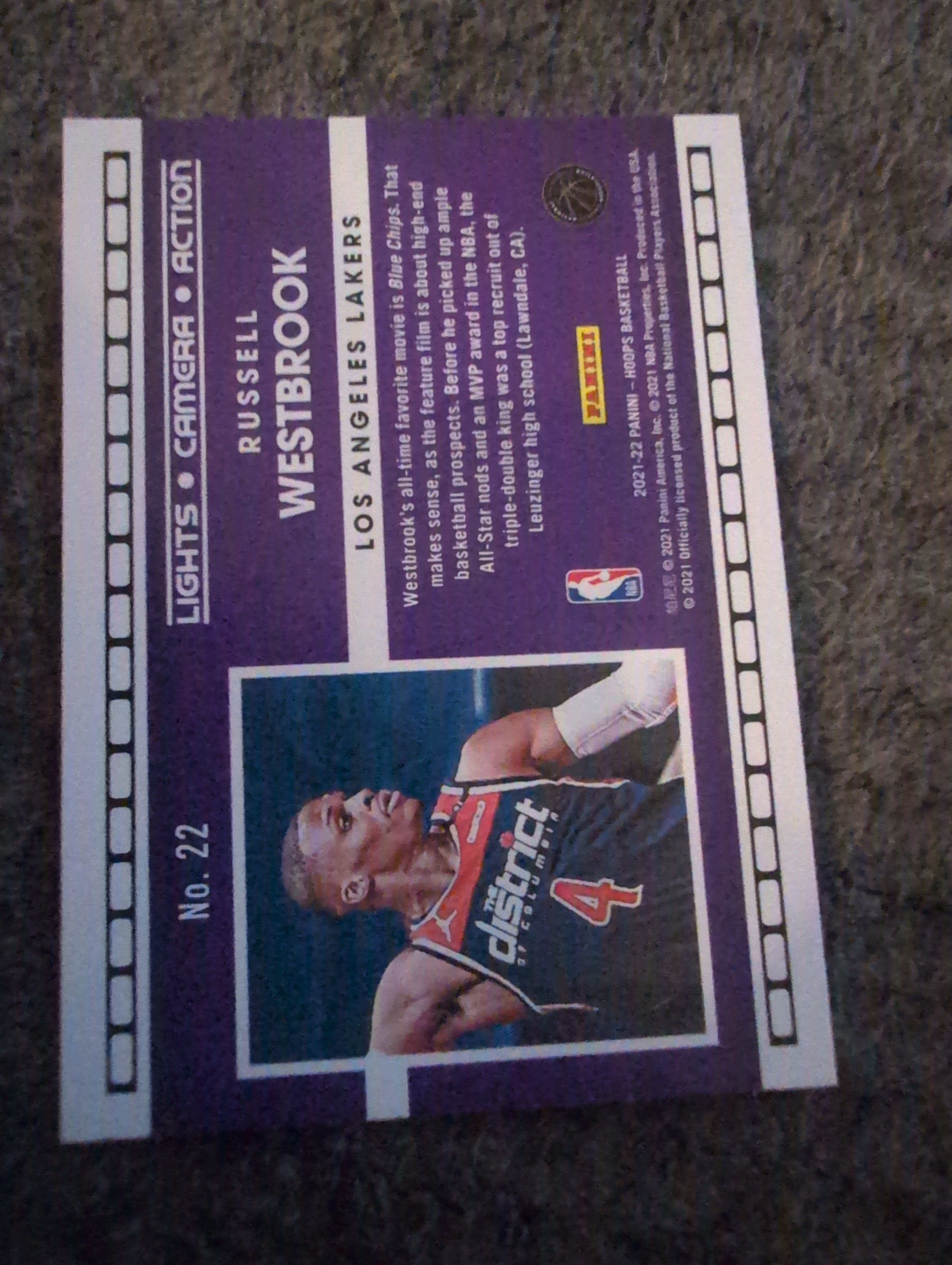 Russell Westbrook 2021-22 NBA Hoops Lights Camera Action #22 - Back