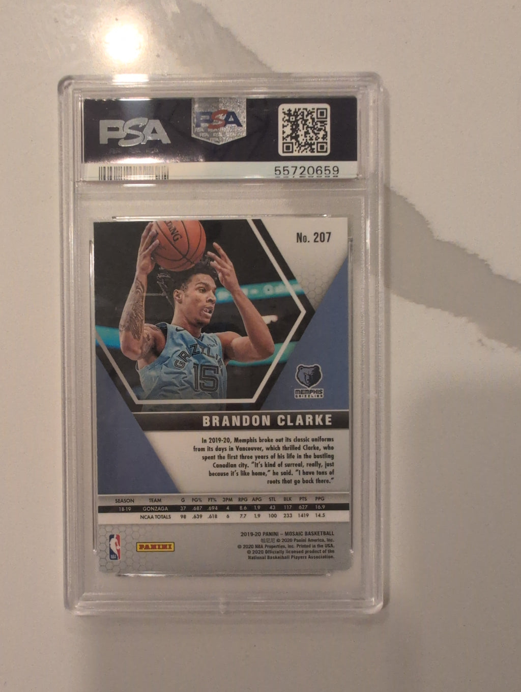 2019 Panini Mosaic #207 Brandon Clarke PSA 9 - Back