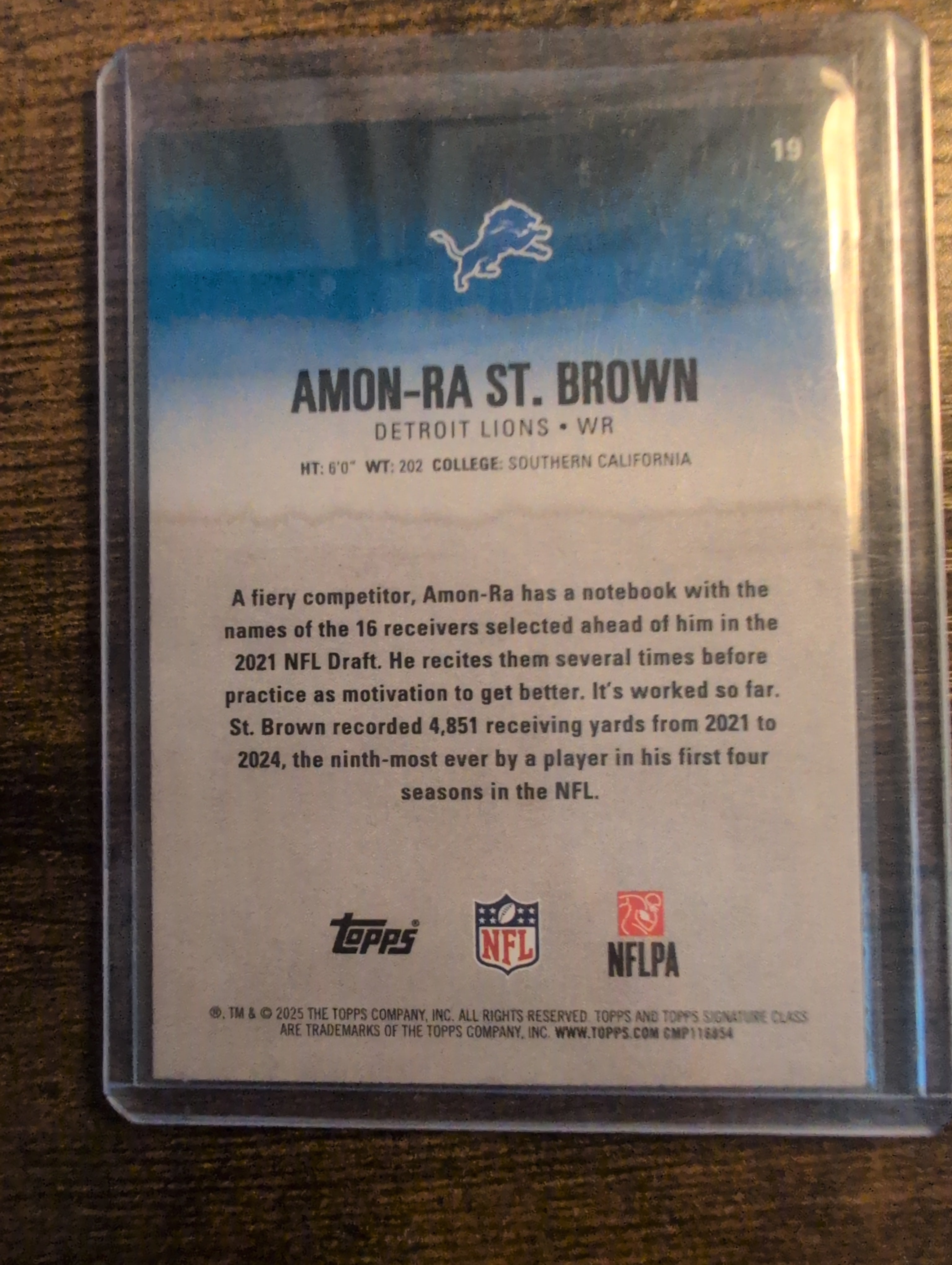 2025 Topps Signature Class Amon-Ra St. Brown #19 back