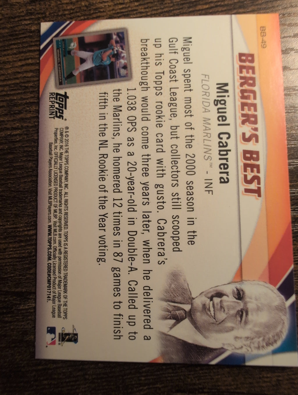 Back of 2015 Topps Rookie Reprints Miguel Cabrera card