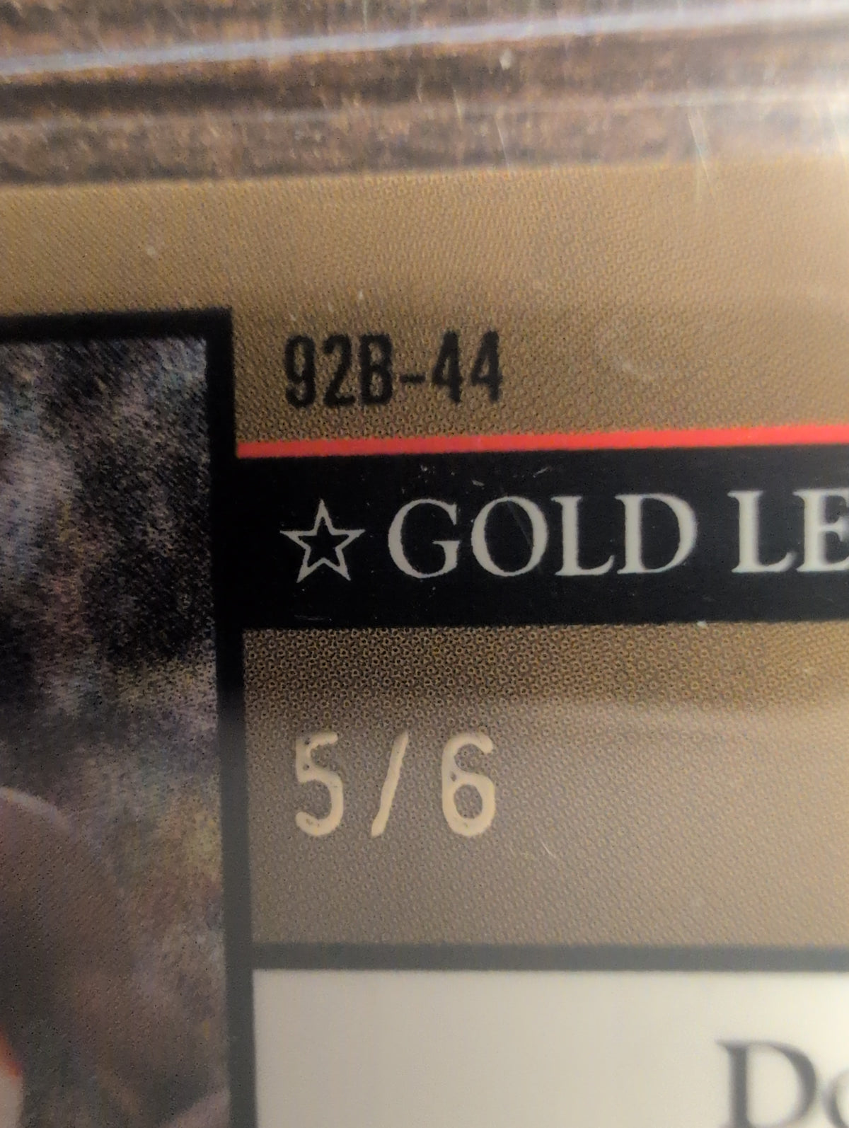 Close-up of card number 92B-44 and serial stamp 5/6