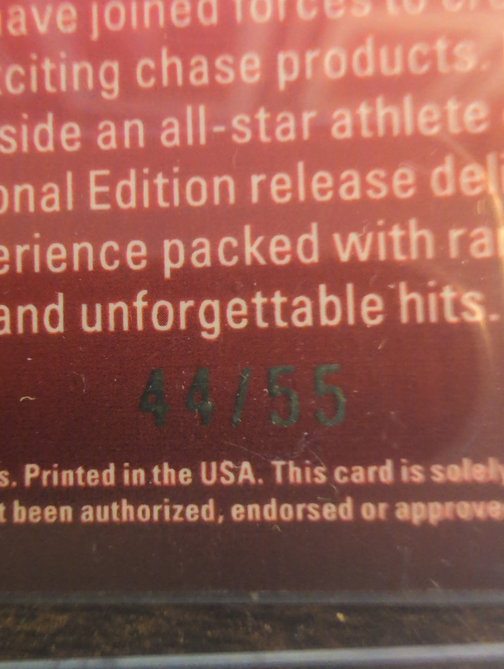 Close-up of Giannis Antetokounmpo serial number 44/55